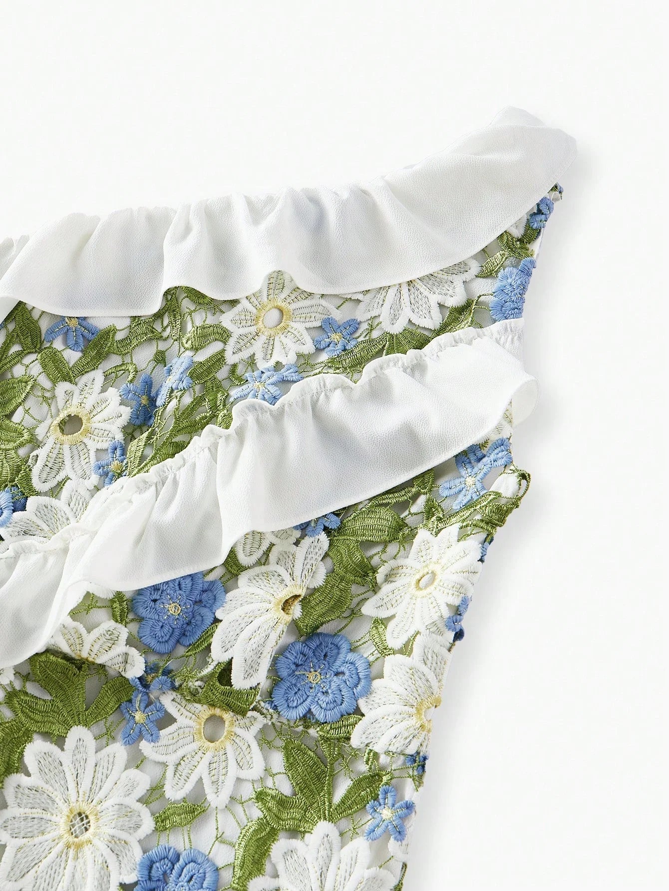 PREMIUM GUIPURE LACE RUFFLE TRIM DRESS