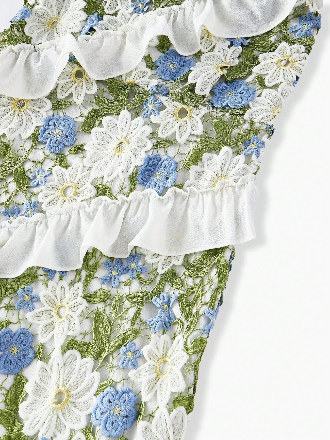 PREMIUM GUIPURE LACE RUFFLE TRIM DRESS