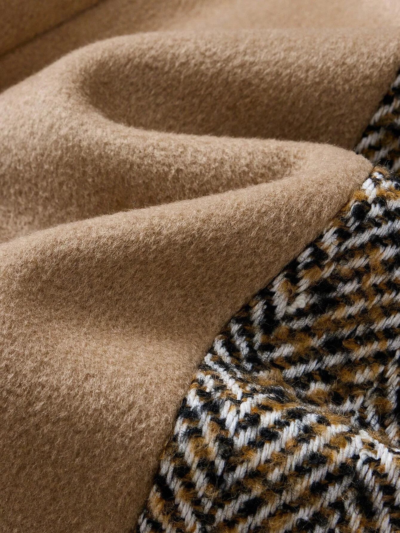 PREMIUM HERRINGBONE PANEL PEAK COLLAR BUCKLE BELTED LONGLINE OVERCOAT