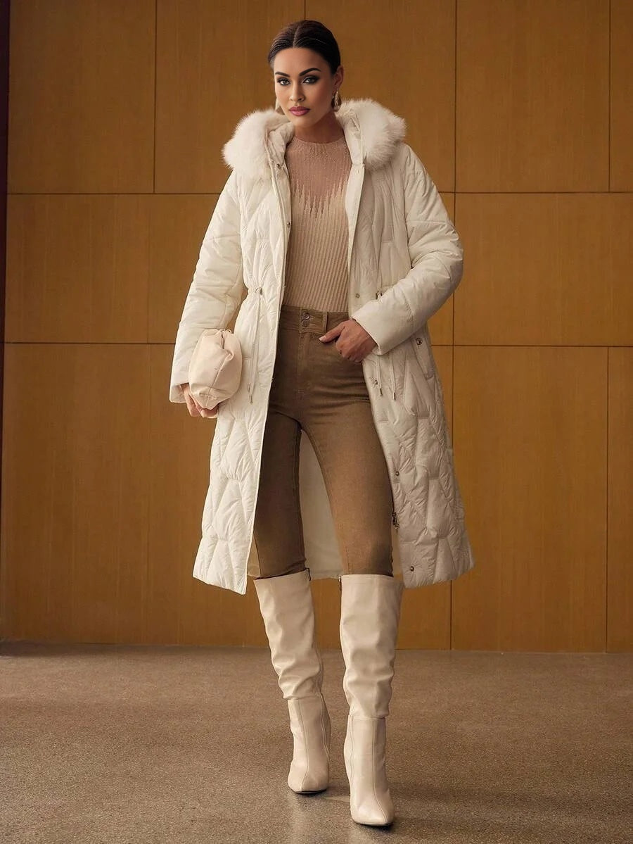 PREMIUM HOODED CONTRAST FAUX FUR WINTER COAT