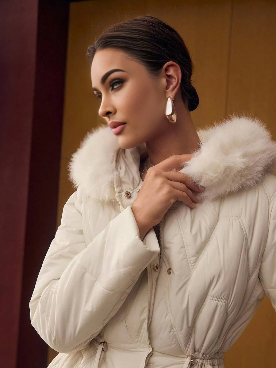 PREMIUM HOODED CONTRAST FAUX FUR WINTER COAT