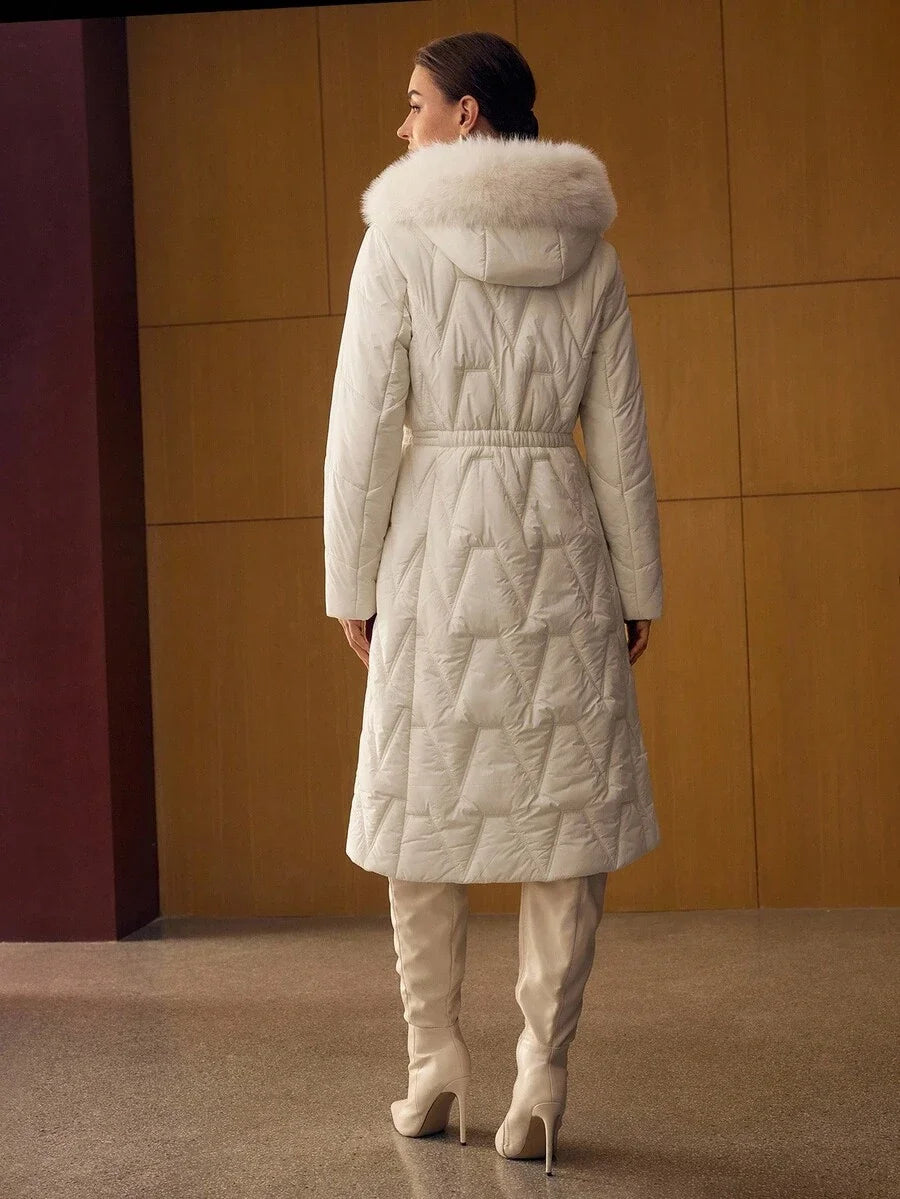 PREMIUM HOODED CONTRAST FAUX FUR WINTER COAT