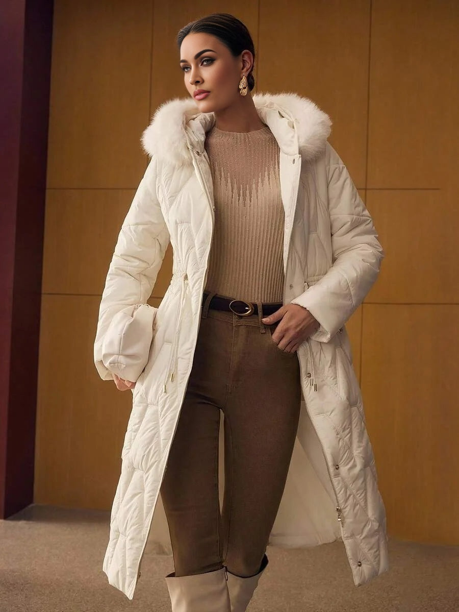 PREMIUM HOODED CONTRAST FAUX FUR WINTER COAT