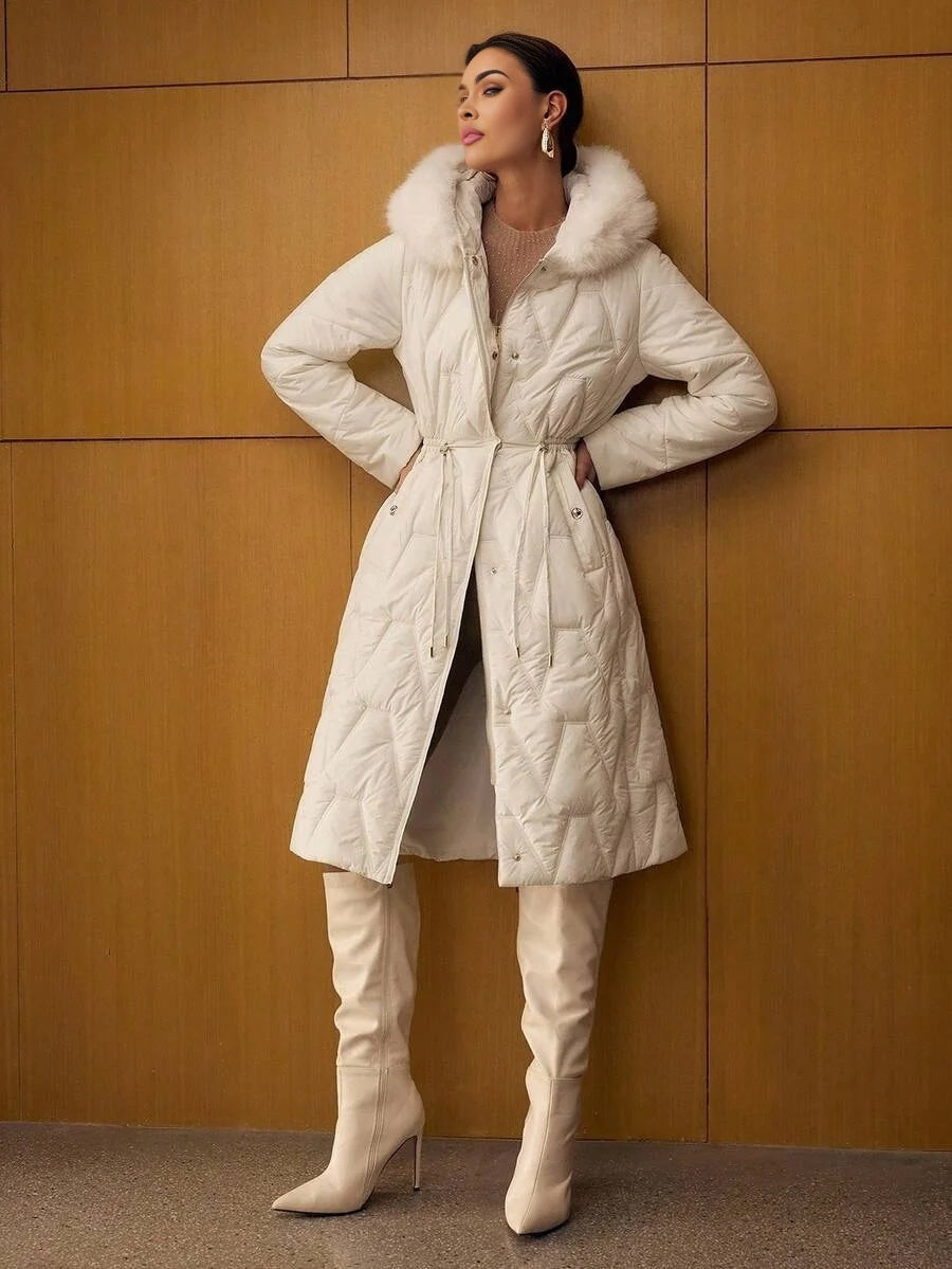 PREMIUM HOODED CONTRAST FAUX FUR WINTER COAT