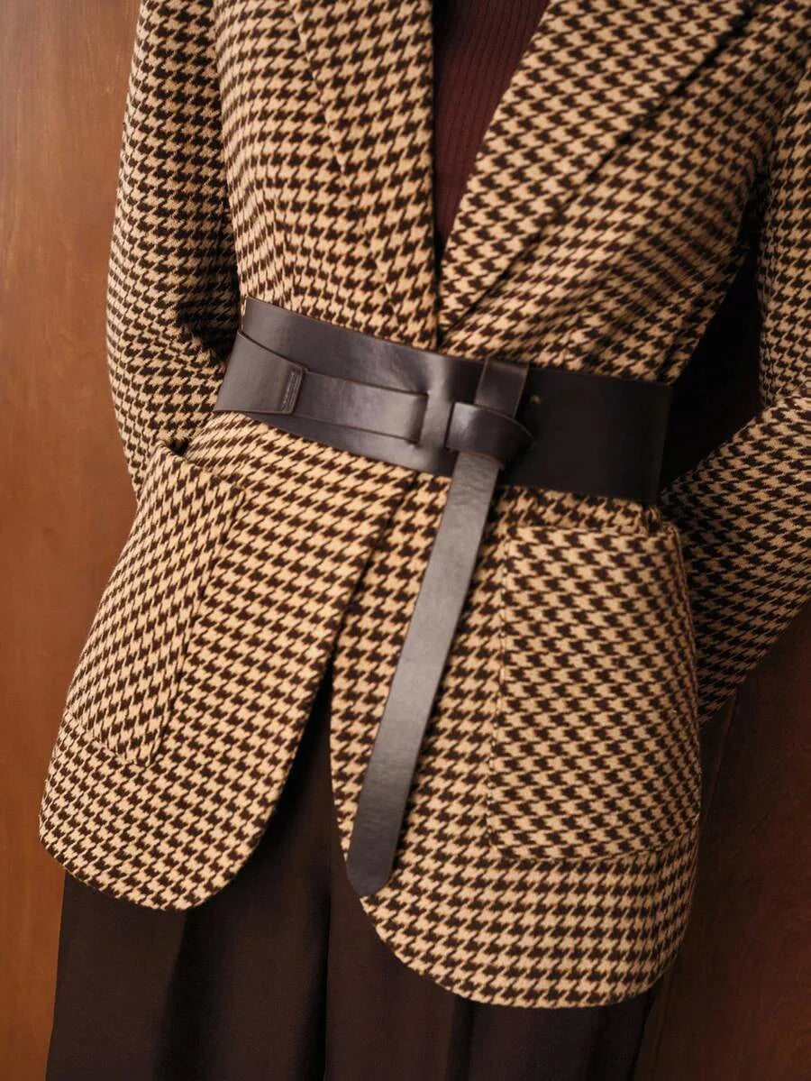 PREMIUM HOUNDSTOOTH PATTERN BELTED BLAZER