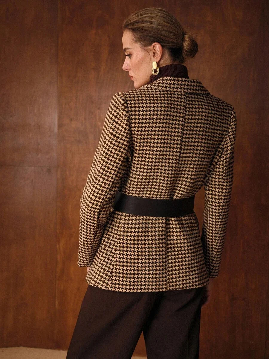 PREMIUM HOUNDSTOOTH PATTERN BELTED BLAZER