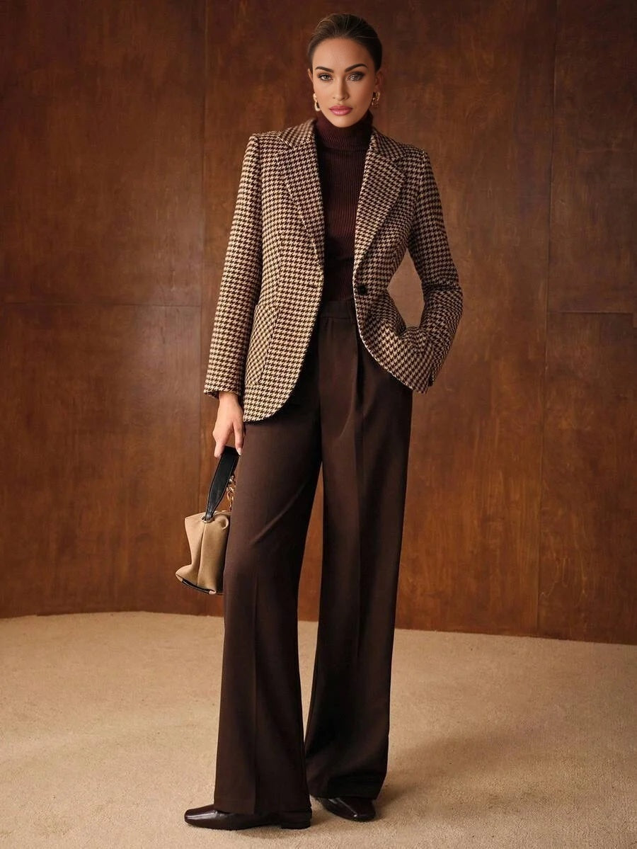 PREMIUM HOUNDSTOOTH PATTERN BELTED BLAZER