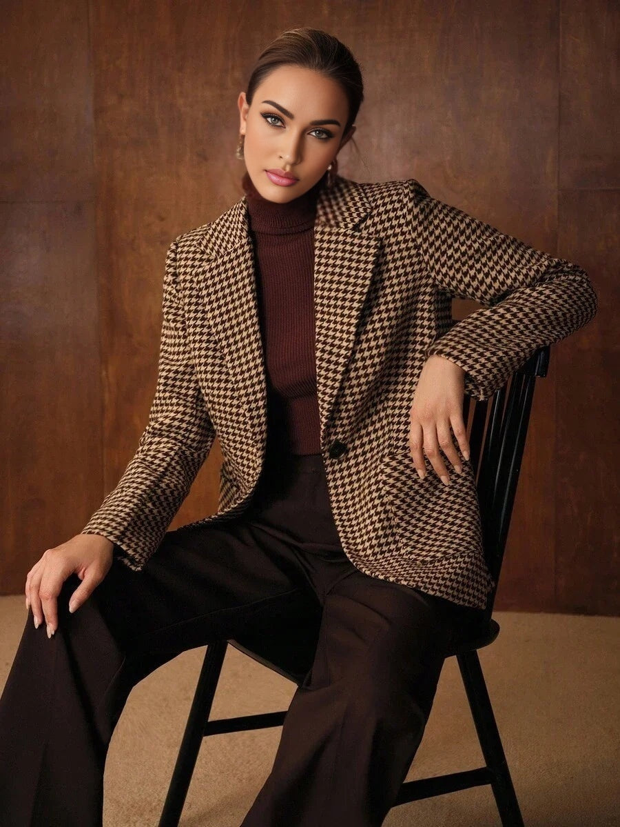 PREMIUM HOUNDSTOOTH PATTERN BELTED BLAZER