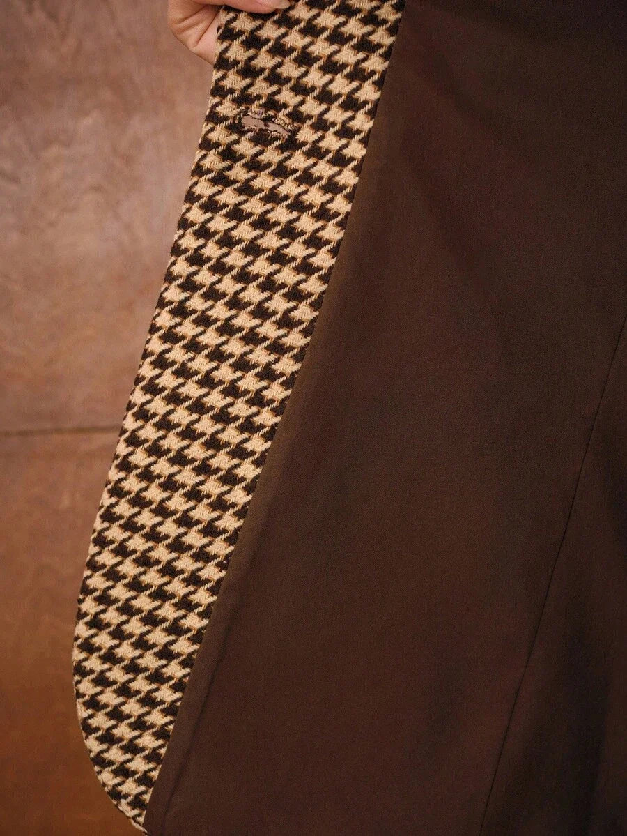 PREMIUM HOUNDSTOOTH PATTERN BELTED BLAZER