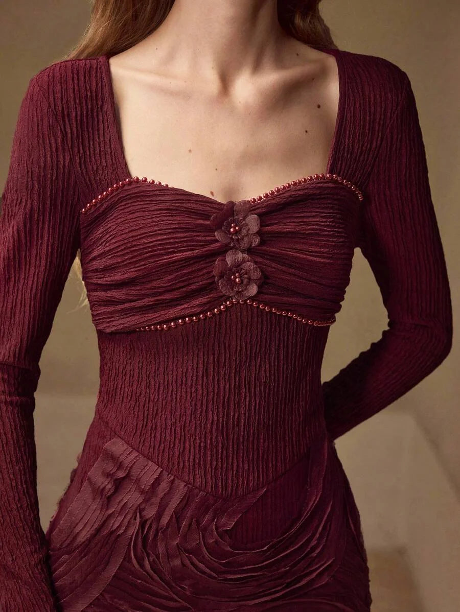 PREMIUM JACQUARD APPLIQUES BODYCON DRESS