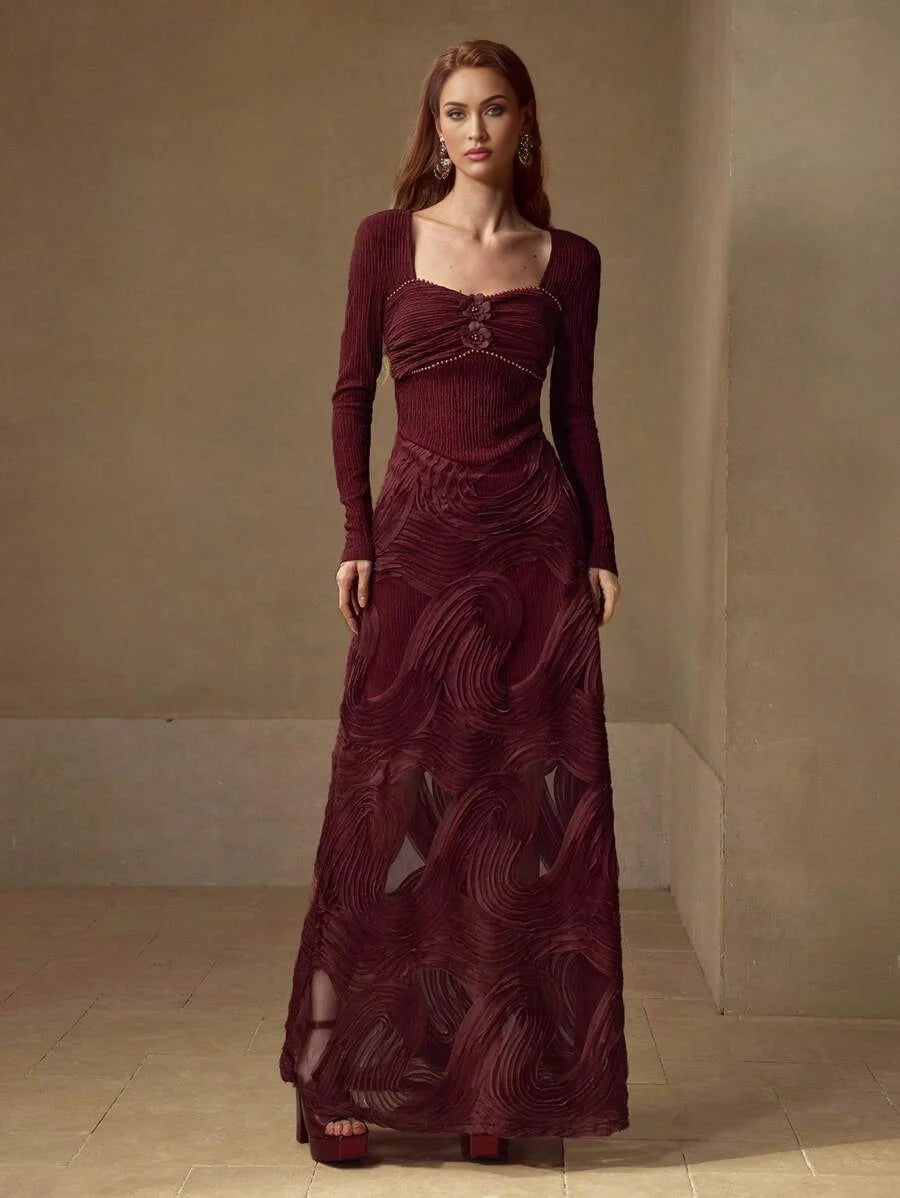 PREMIUM JACQUARD APPLIQUES BODYCON DRESS