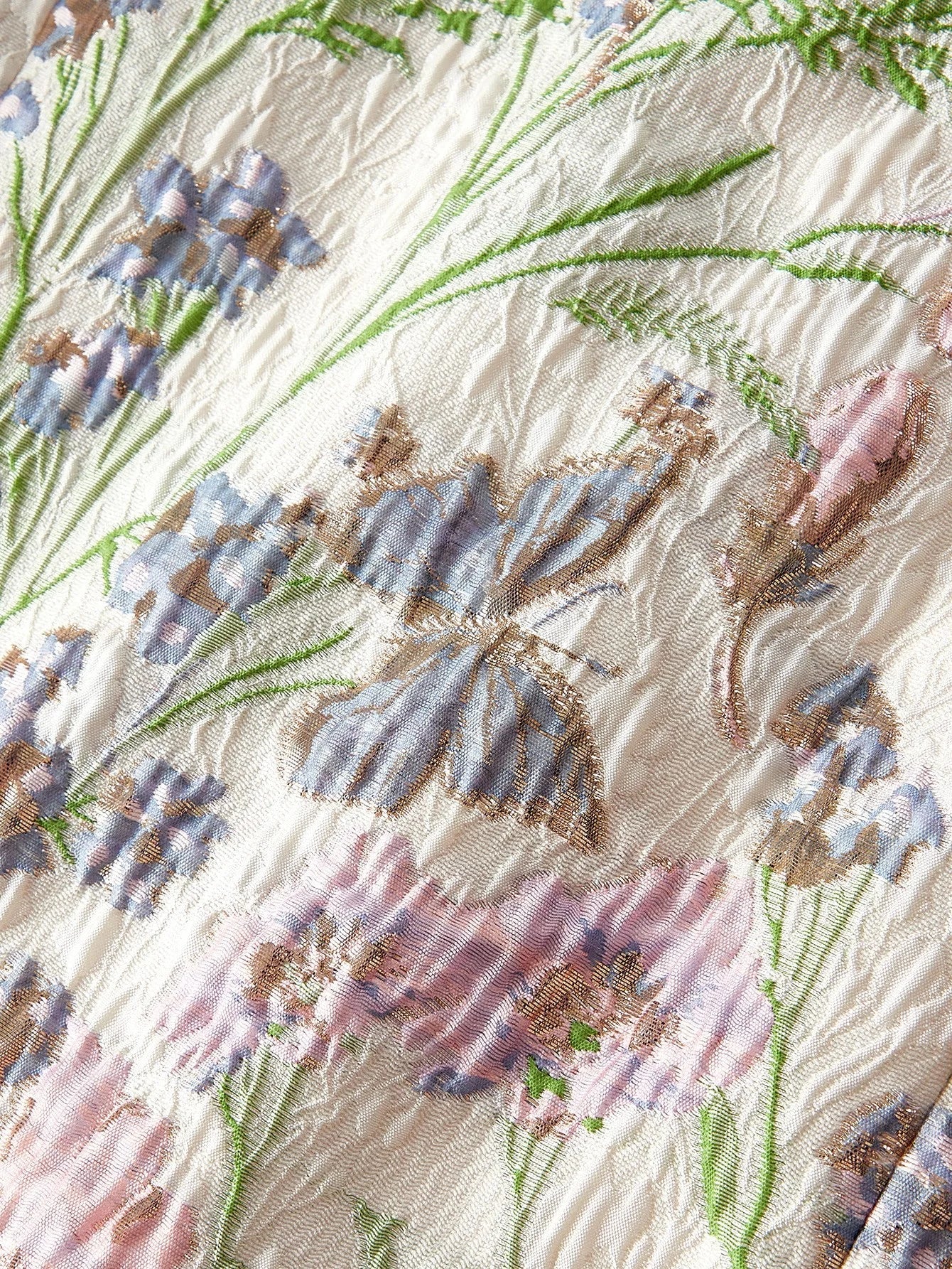 PREMIUM JACQUARD EMBROIDERY MESH YOKE PUFF SLEEVE DRESS