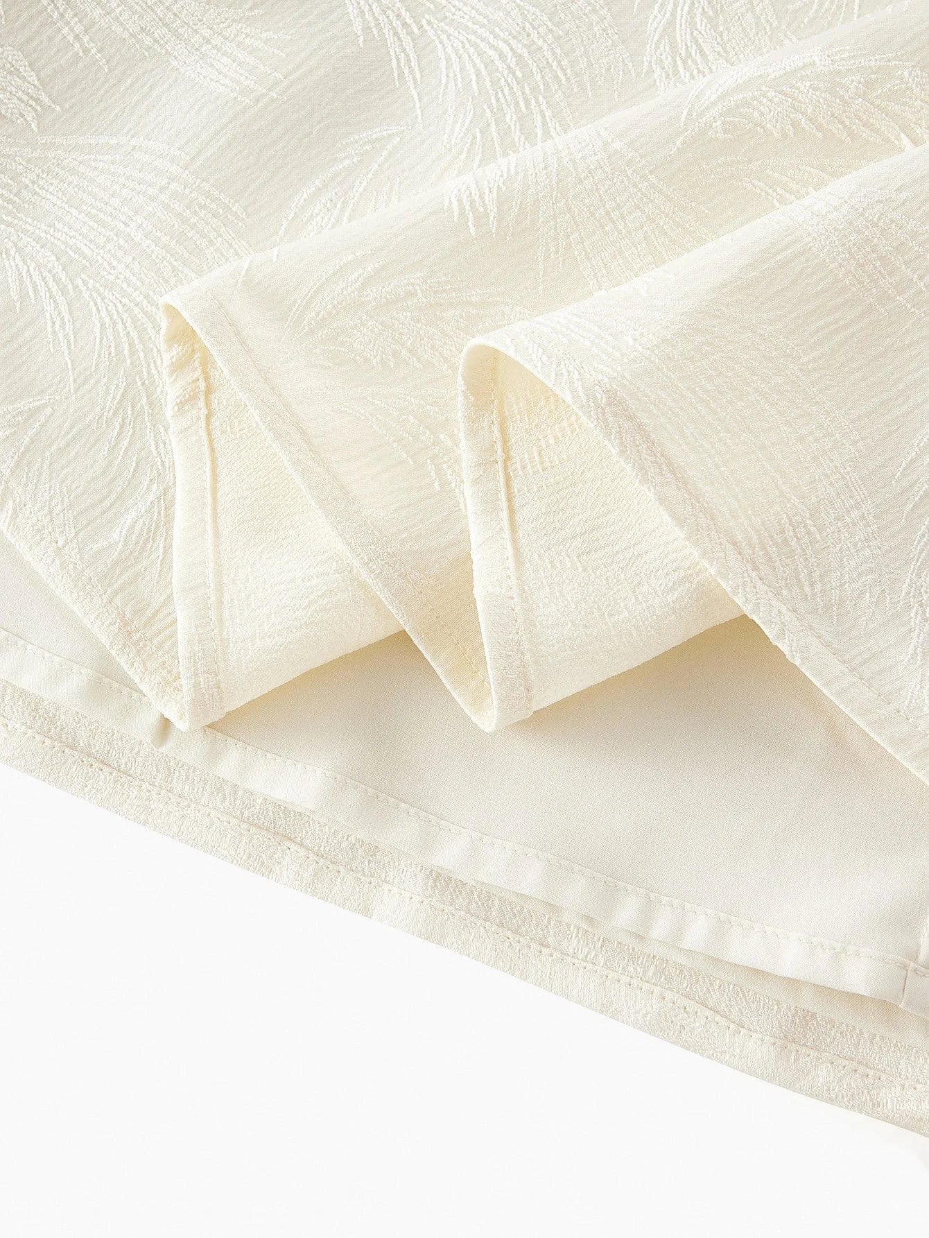 PREMIUM JACQUARD FABRIC CREAM COLOR PEARL DIAMOND DECOR SQUARE NECK SHORT SLEEVE CINCHED WAIST