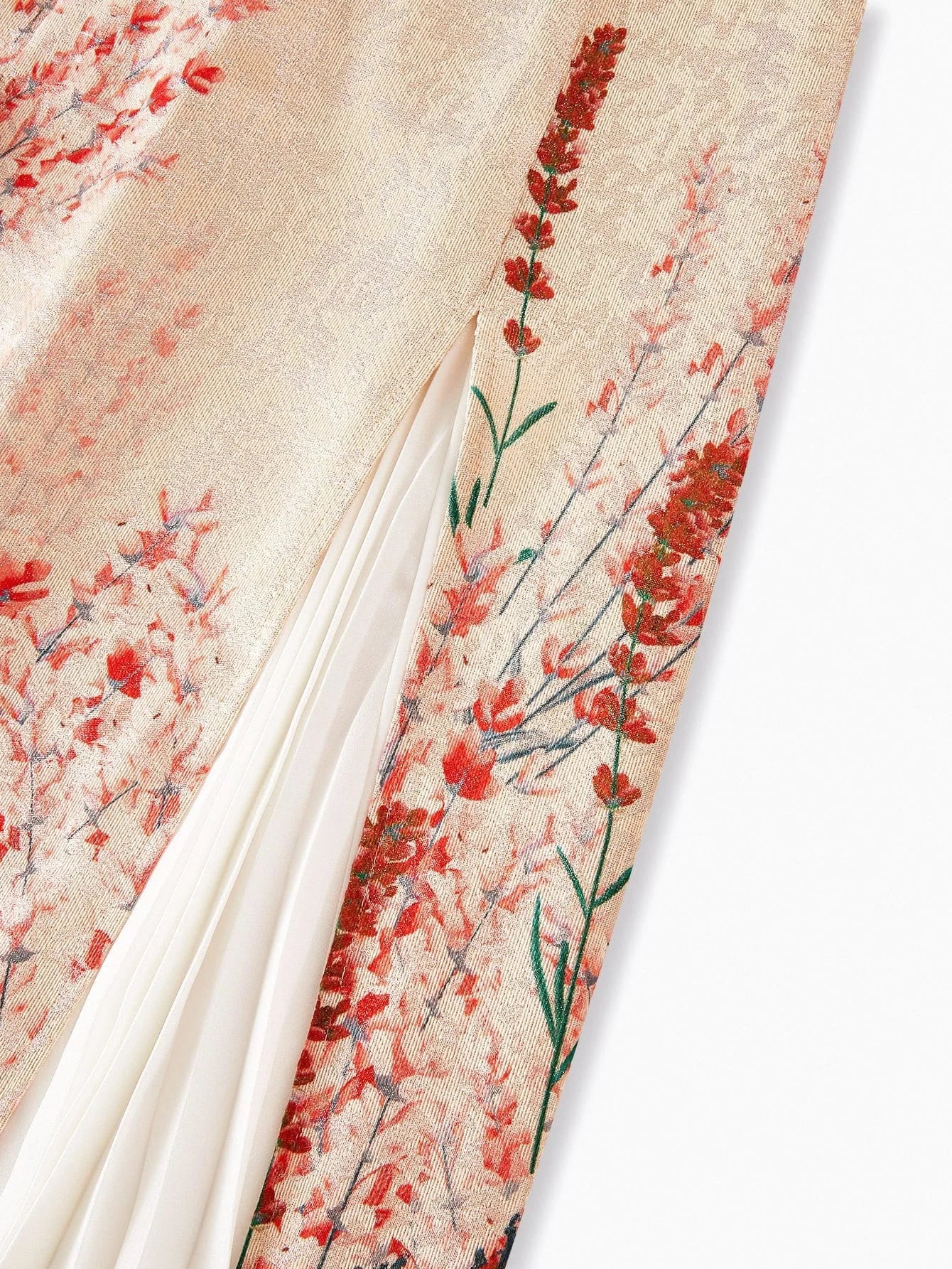 PREMIUM JACQUARD FLORAL PRINT CONTRAST PLEATED PANEL DRESS