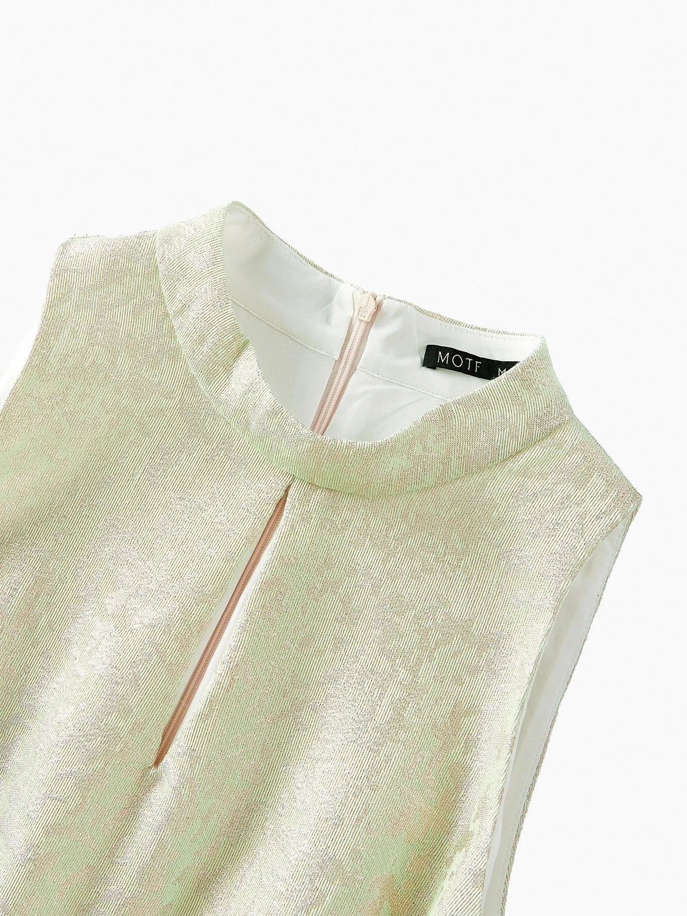 PREMIUM JACQUARD FLORAL PRINT KEYHOLE NECK SPLIT THIGH SLIM FIT DRESS