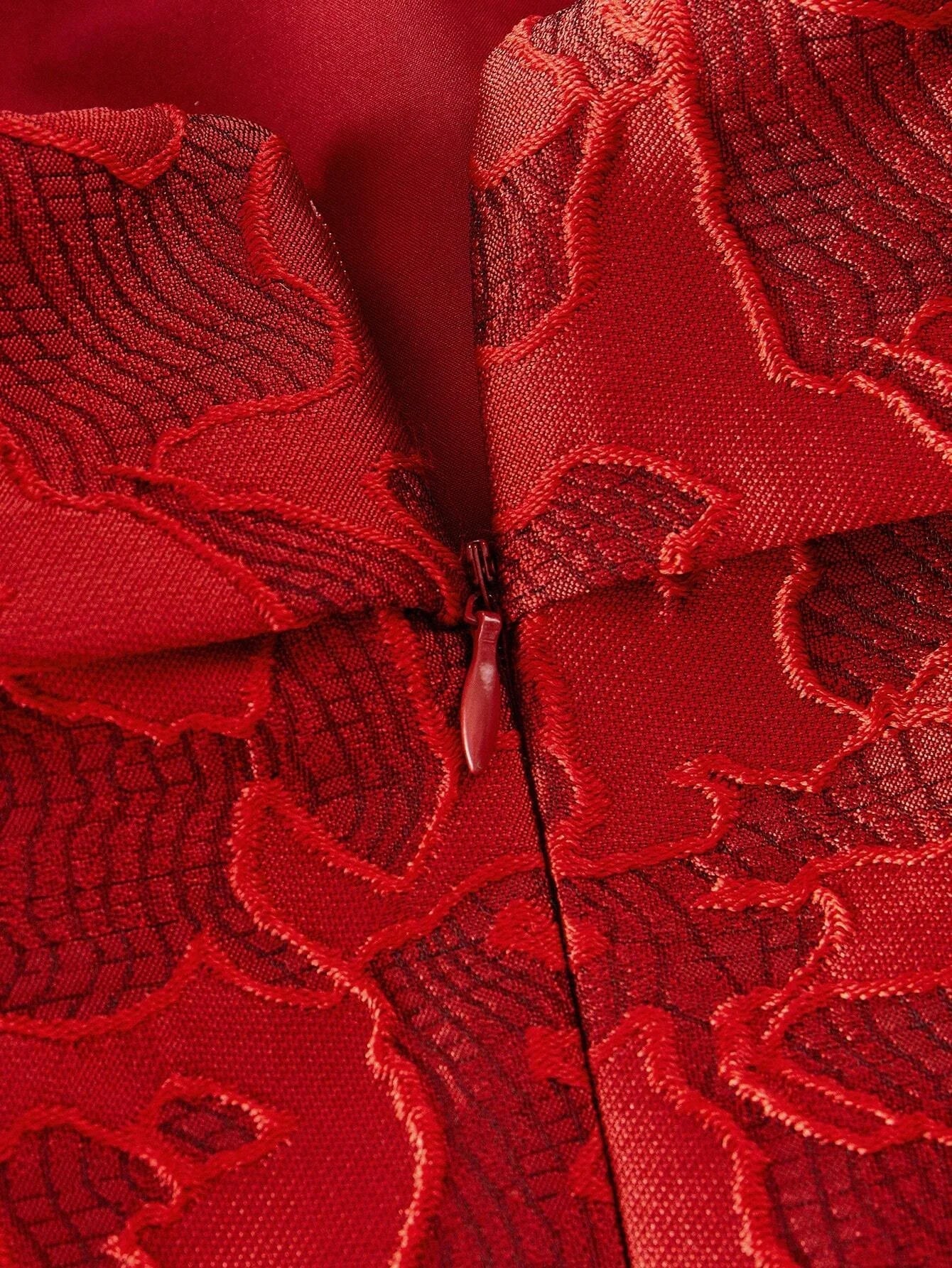 PREMIUM JACQUARD PATTERN SOLID FLARE HEM TUBE MIDI DRESS