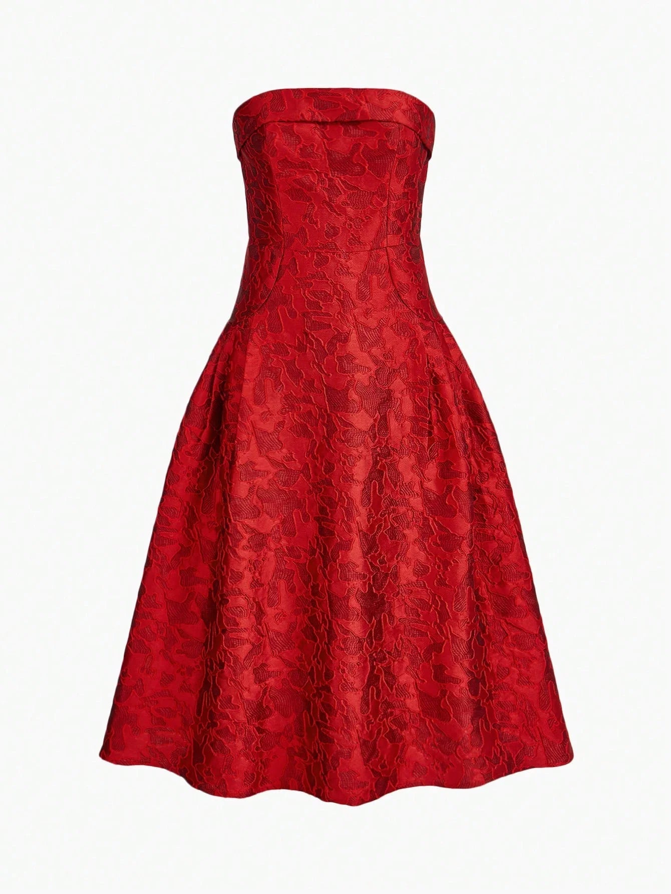 PREMIUM JACQUARD PATTERN SOLID FLARE HEM TUBE MIDI DRESS