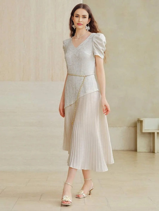 PREMIUM JACQUARD PLEATED HEM DRESS