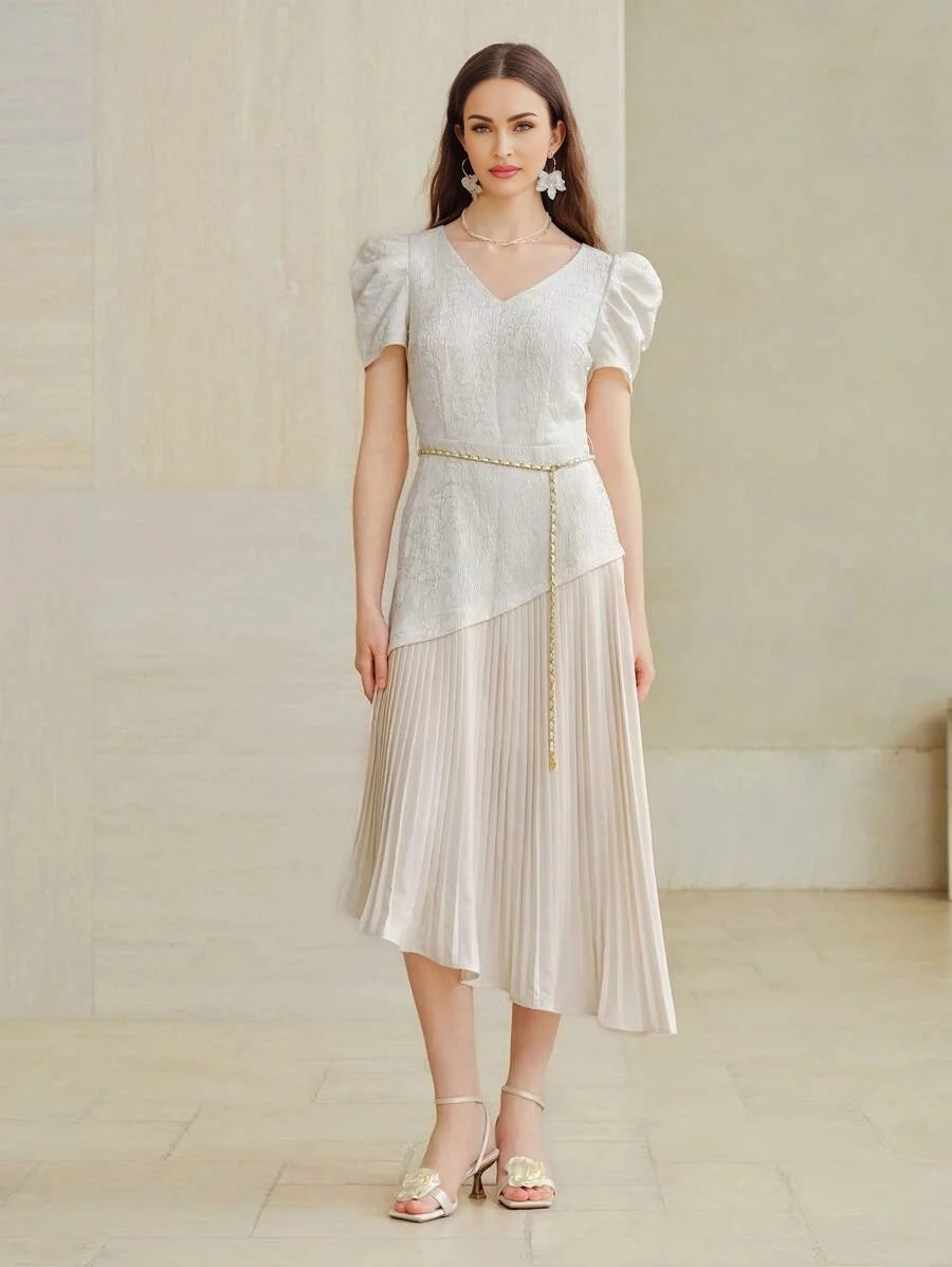 PREMIUM JACQUARD PLEATED HEM DRESS