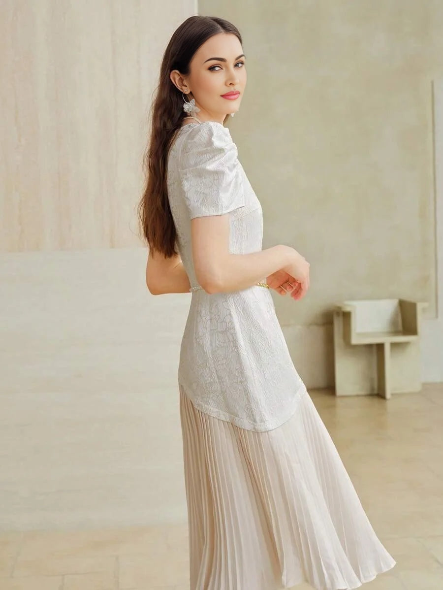 PREMIUM JACQUARD PLEATED HEM DRESS