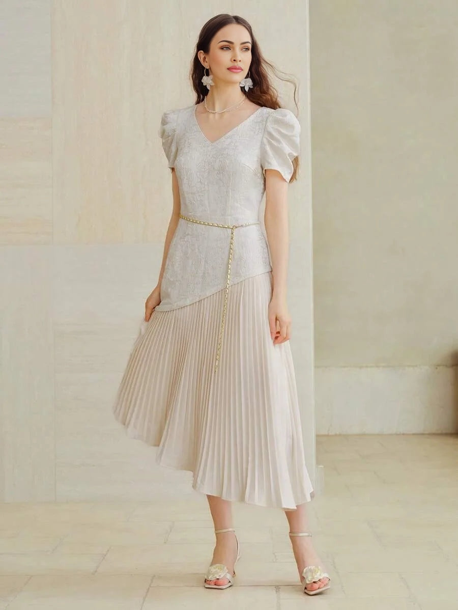 PREMIUM JACQUARD PLEATED HEM DRESS