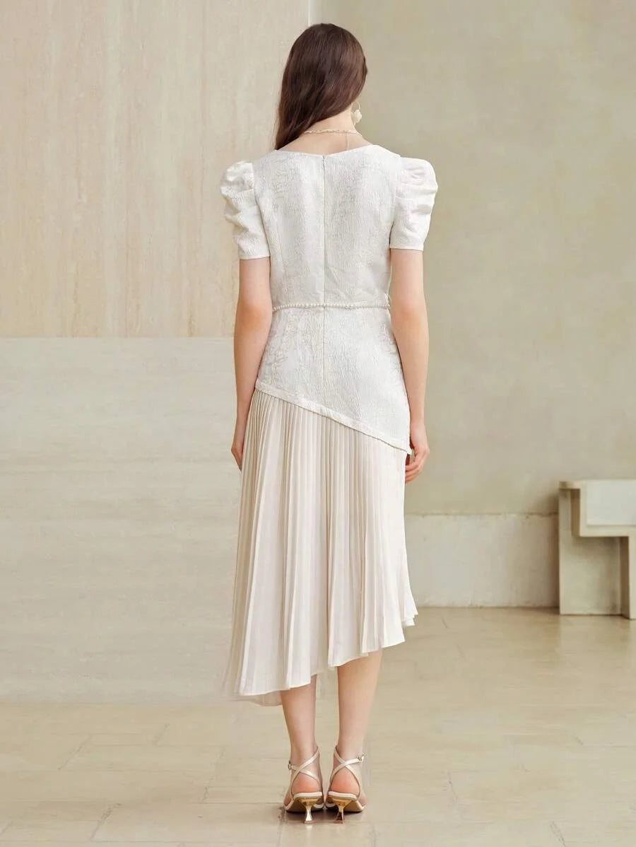 PREMIUM JACQUARD PLEATED HEM DRESS