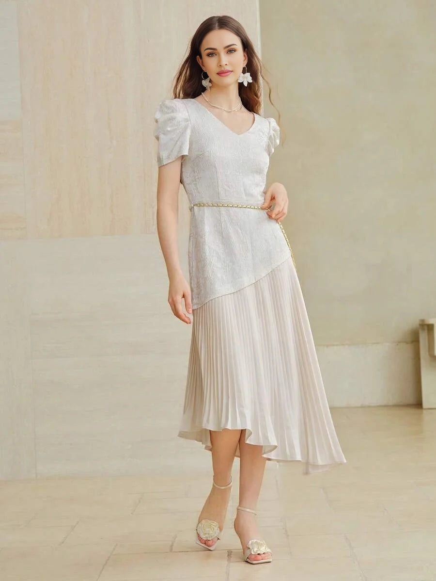PREMIUM JACQUARD PLEATED HEM DRESS