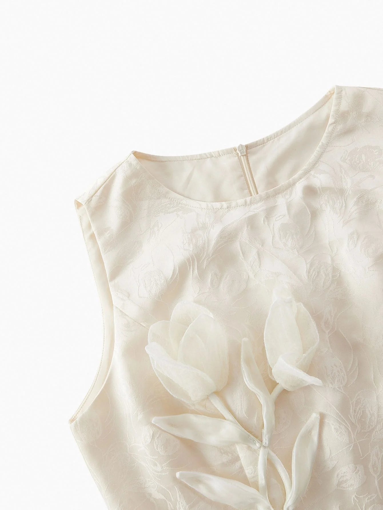 PREMIUM JACQUARD STEREO FLOWER SPLIT HEM SLIM FIT DRESS