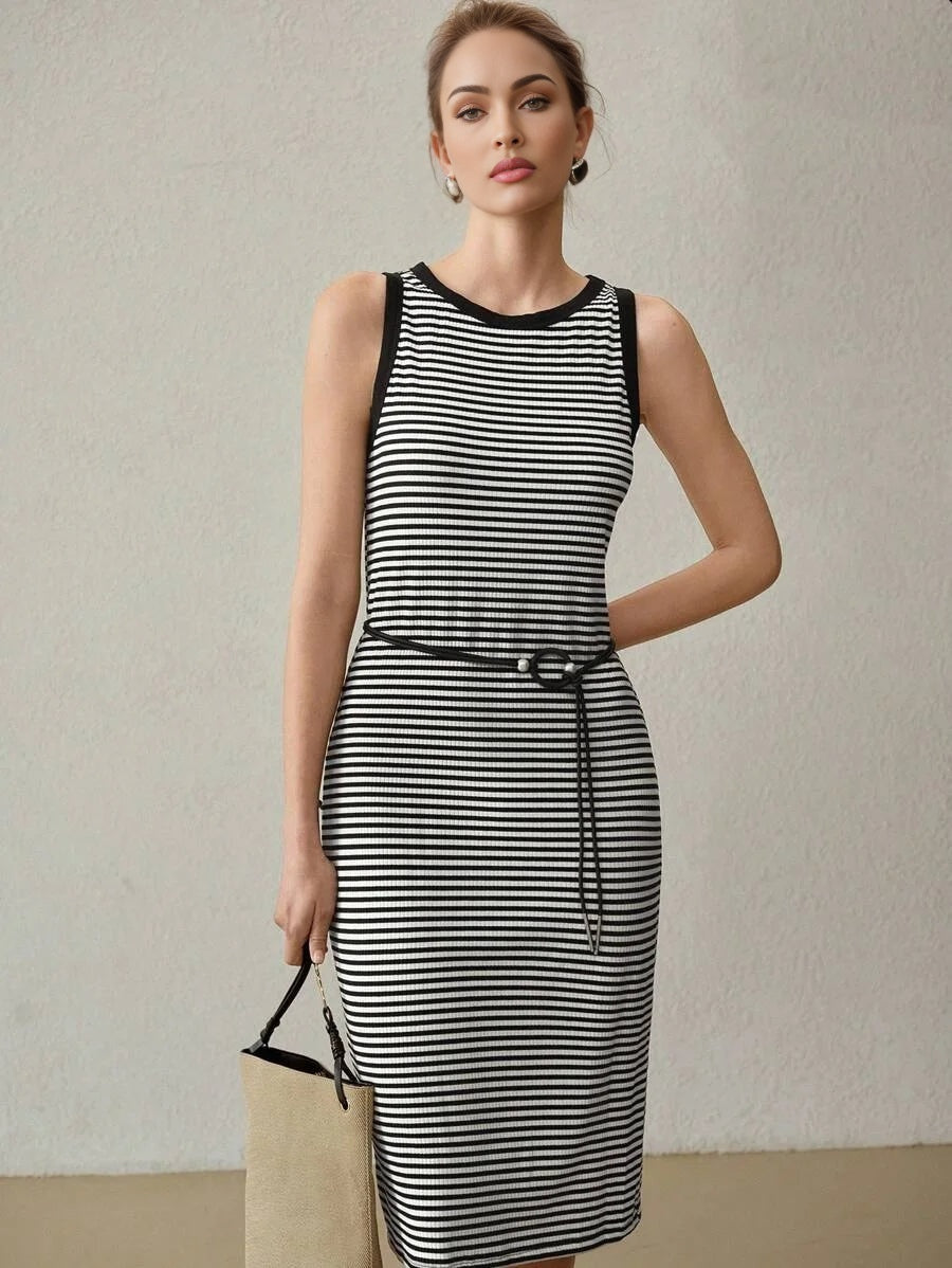 PREMIUM KNITTED WOMENS STRIPED PRINT DRESSSUMMER OUTFITS