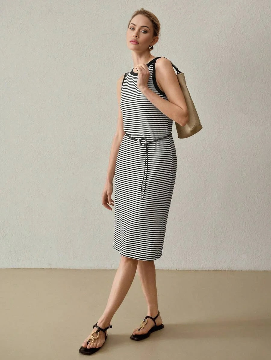 PREMIUM KNITTED WOMENS STRIPED PRINT DRESSSUMMER OUTFITS