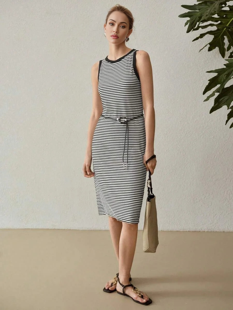 PREMIUM KNITTED WOMENS STRIPED PRINT DRESSSUMMER OUTFITS
