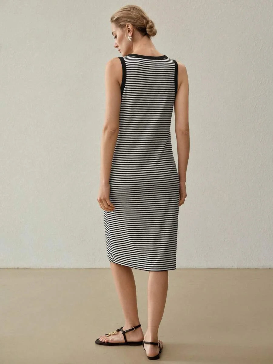 PREMIUM KNITTED WOMENS STRIPED PRINT DRESSSUMMER OUTFITS