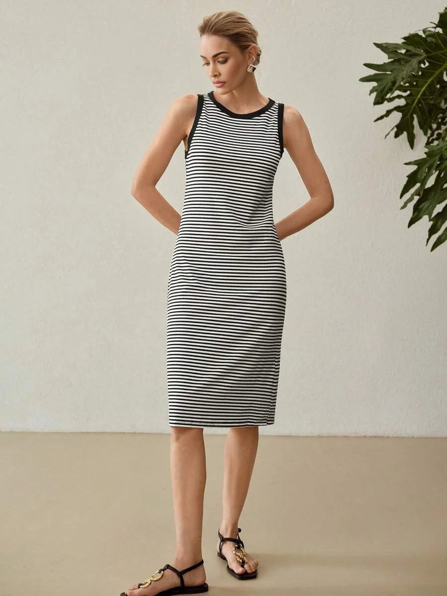 PREMIUM KNITTED WOMENS STRIPED PRINT DRESSSUMMER OUTFITS