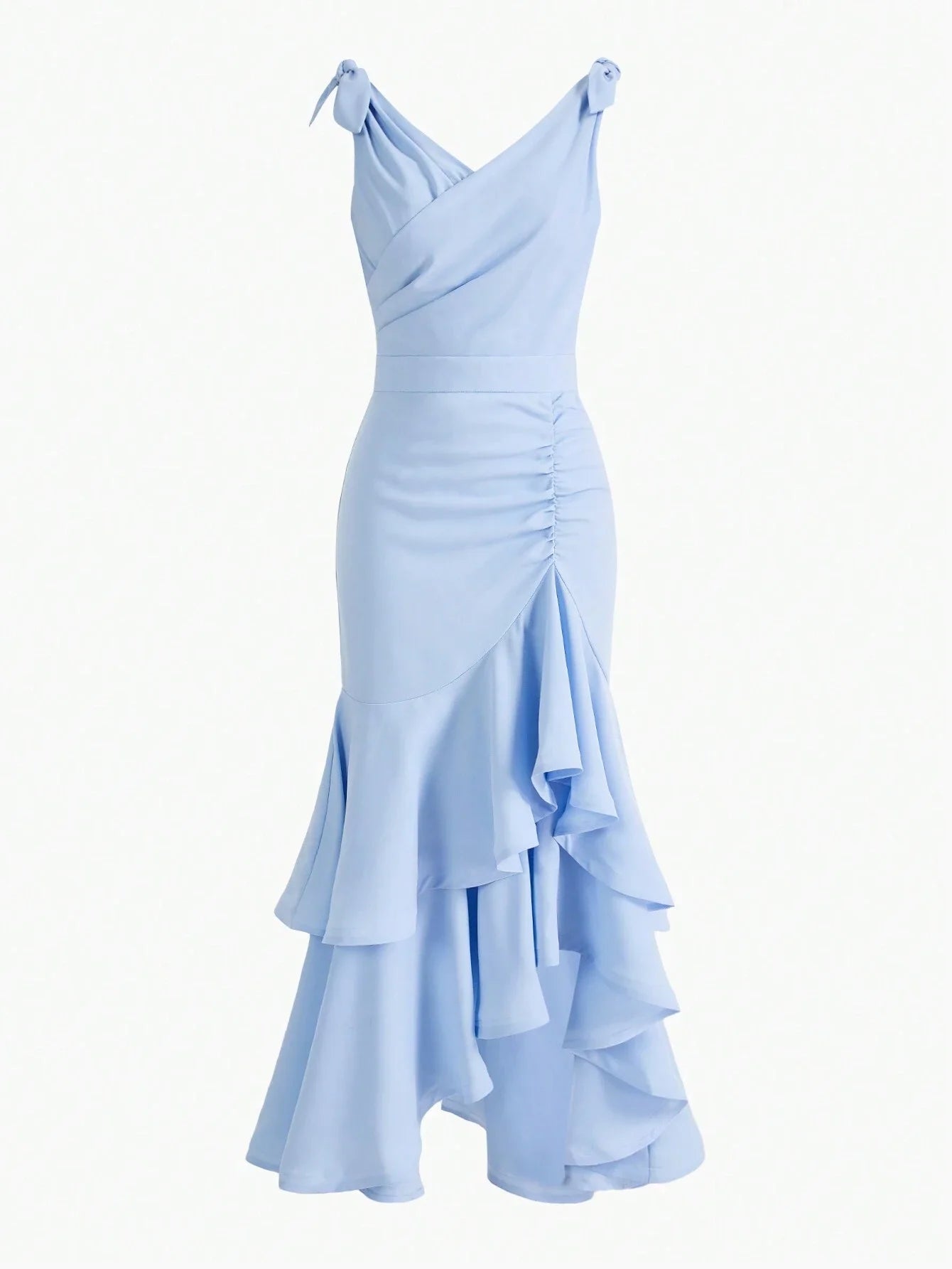 PREMIUM KNOT SHOULDER RUCHED LAYERED RUFFLE HEM DRESSHOLIDAY PARTY BIRTHDAY FORMAL EVENING OCCASSION