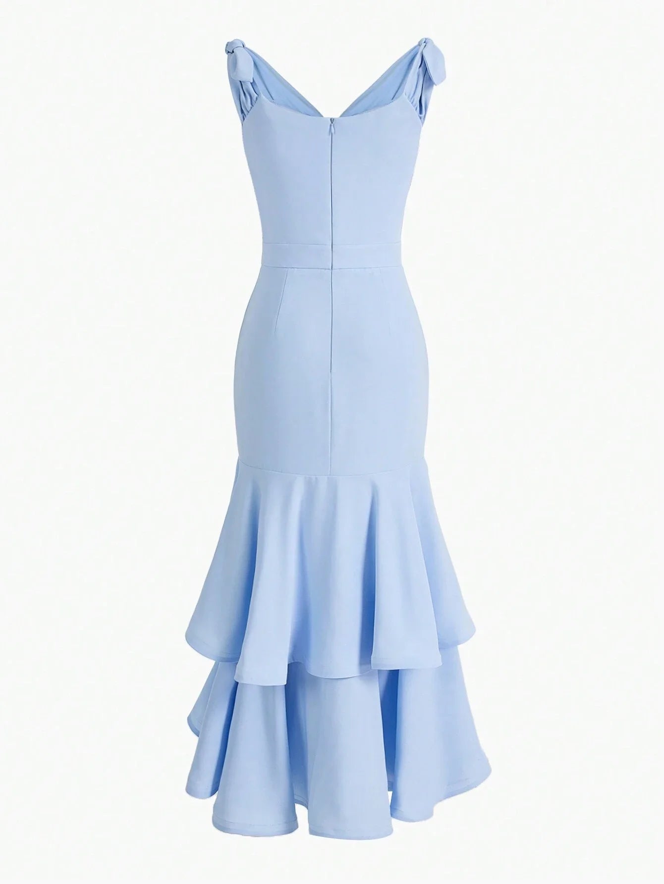 PREMIUM KNOT SHOULDER RUCHED LAYERED RUFFLE HEM DRESSHOLIDAY PARTY BIRTHDAY FORMAL EVENING OCCASSION