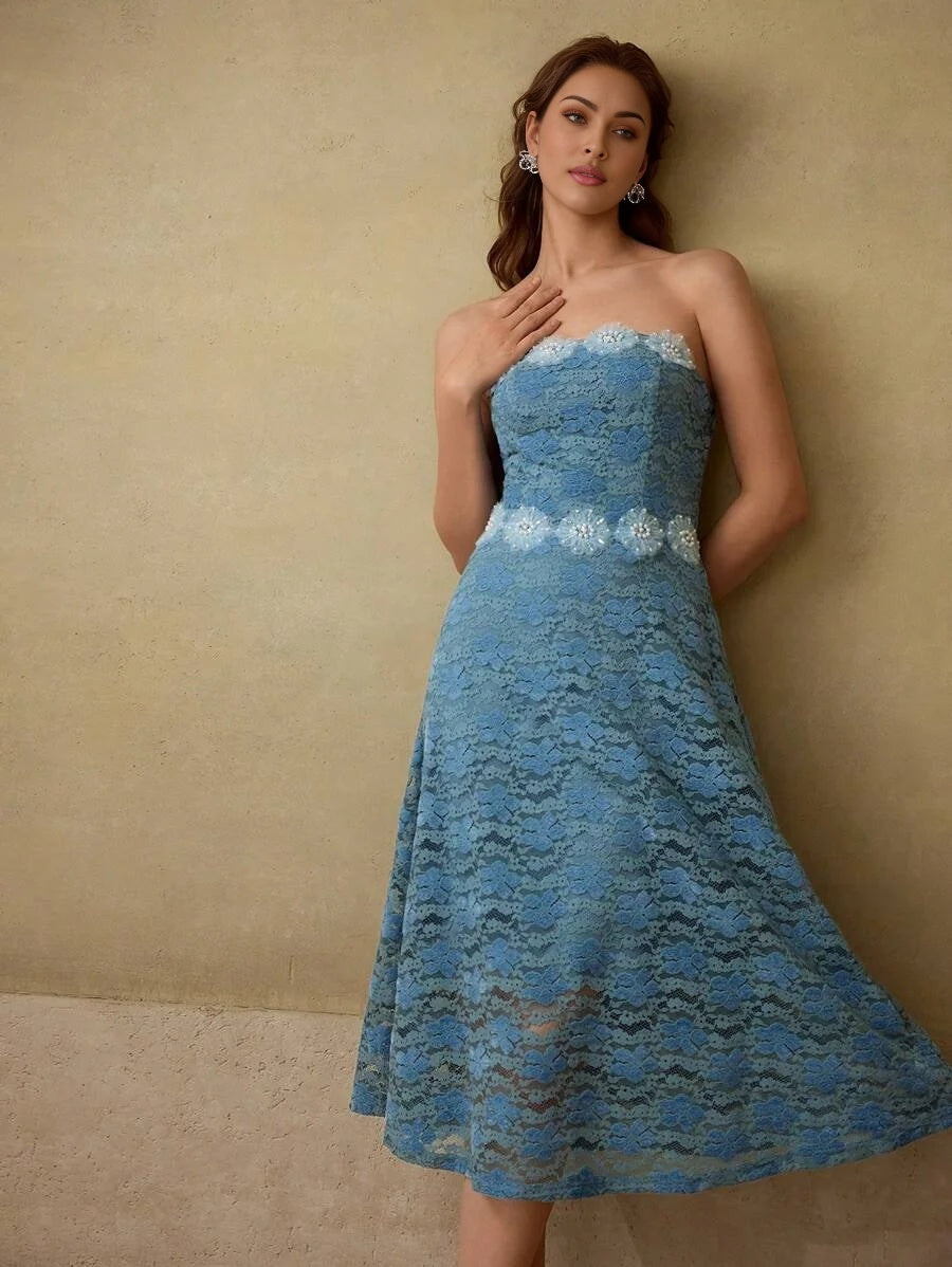 PREMIUM LACE ALINE CINCHED WAIST TUBE DRESS