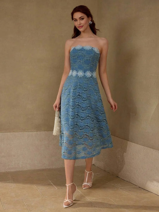 PREMIUM LACE ALINE CINCHED WAIST TUBE DRESS