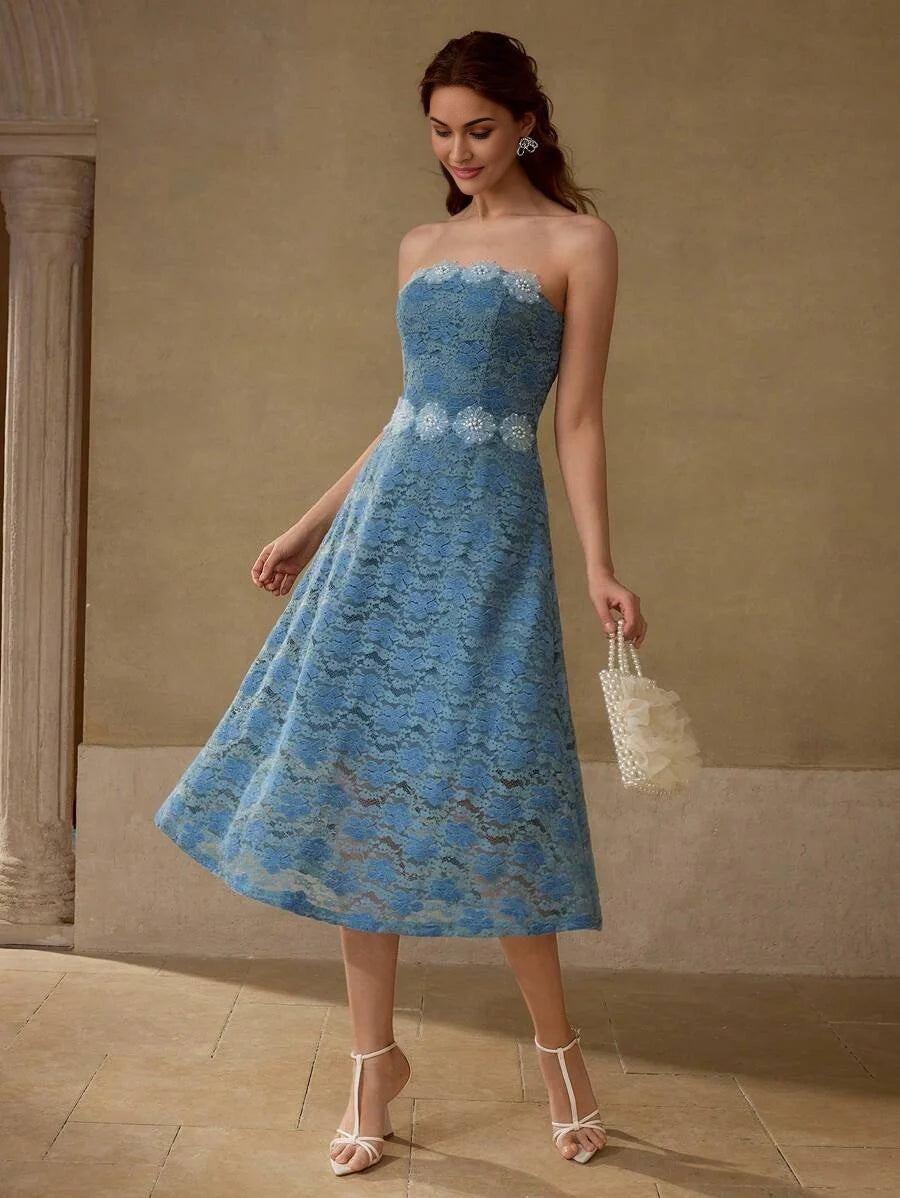 PREMIUM LACE ALINE CINCHED WAIST TUBE DRESS