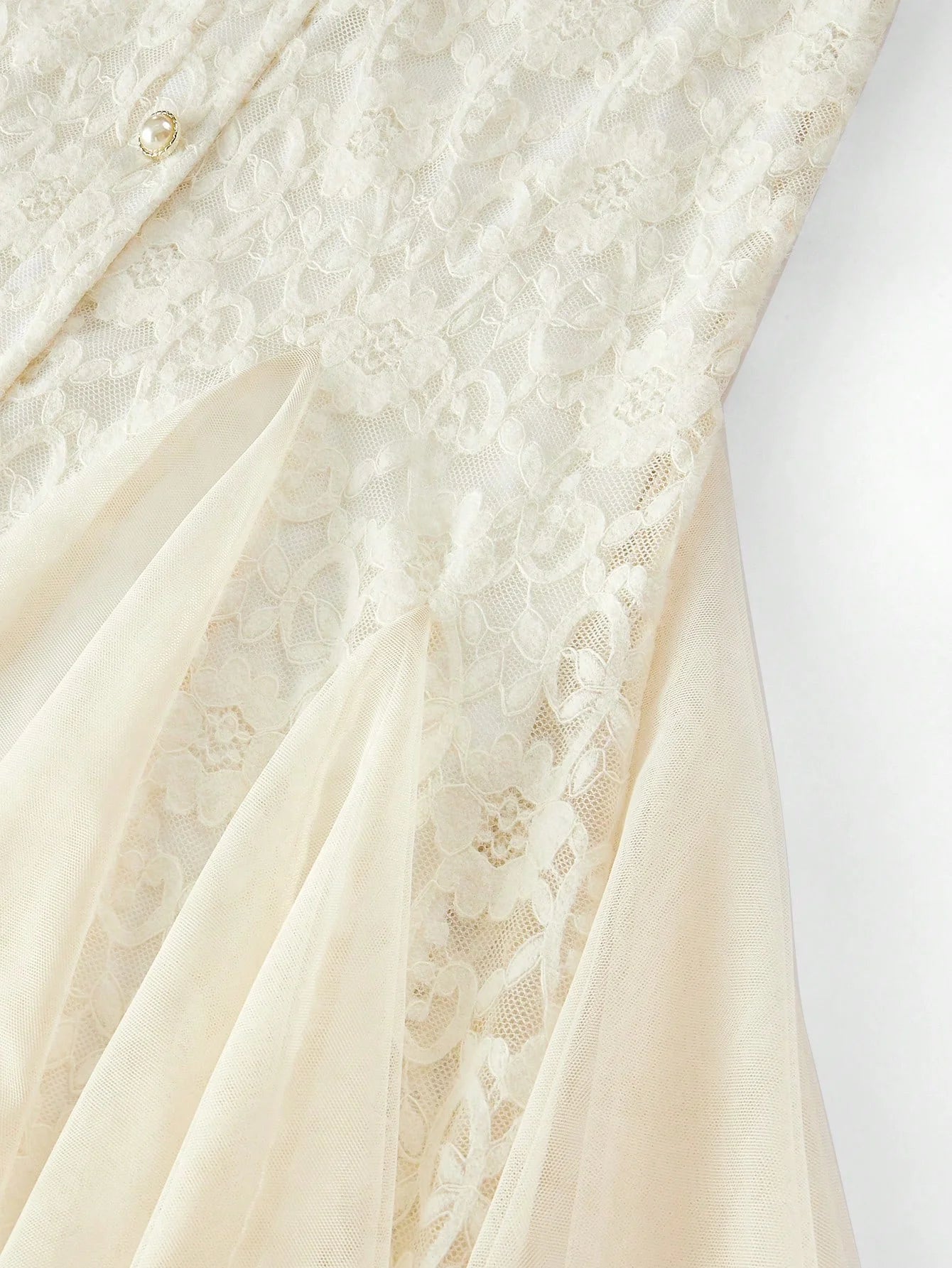 PREMIUM LACE CONTRAST MESH MERMAID HEM DRESSSPRINGSUMMER