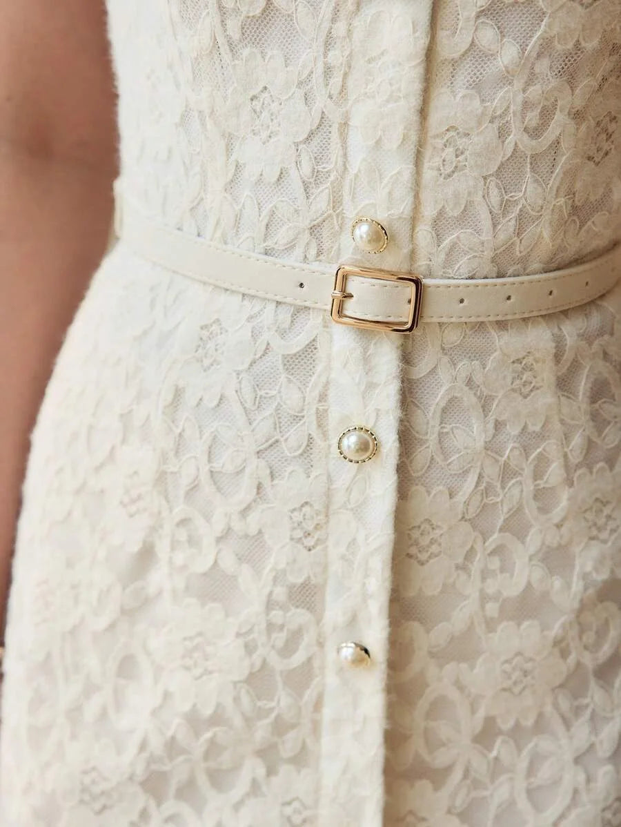 PREMIUM LACE CONTRAST MESH MERMAID HEM DRESSSPRINGSUMMER