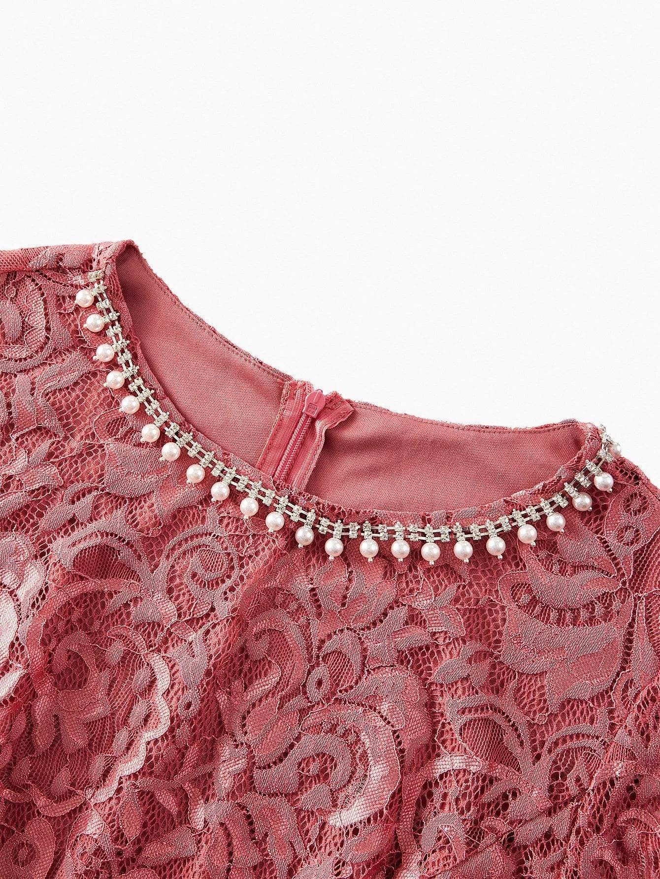 PREMIUM LACE FAUX PEARL DECOR DRESS