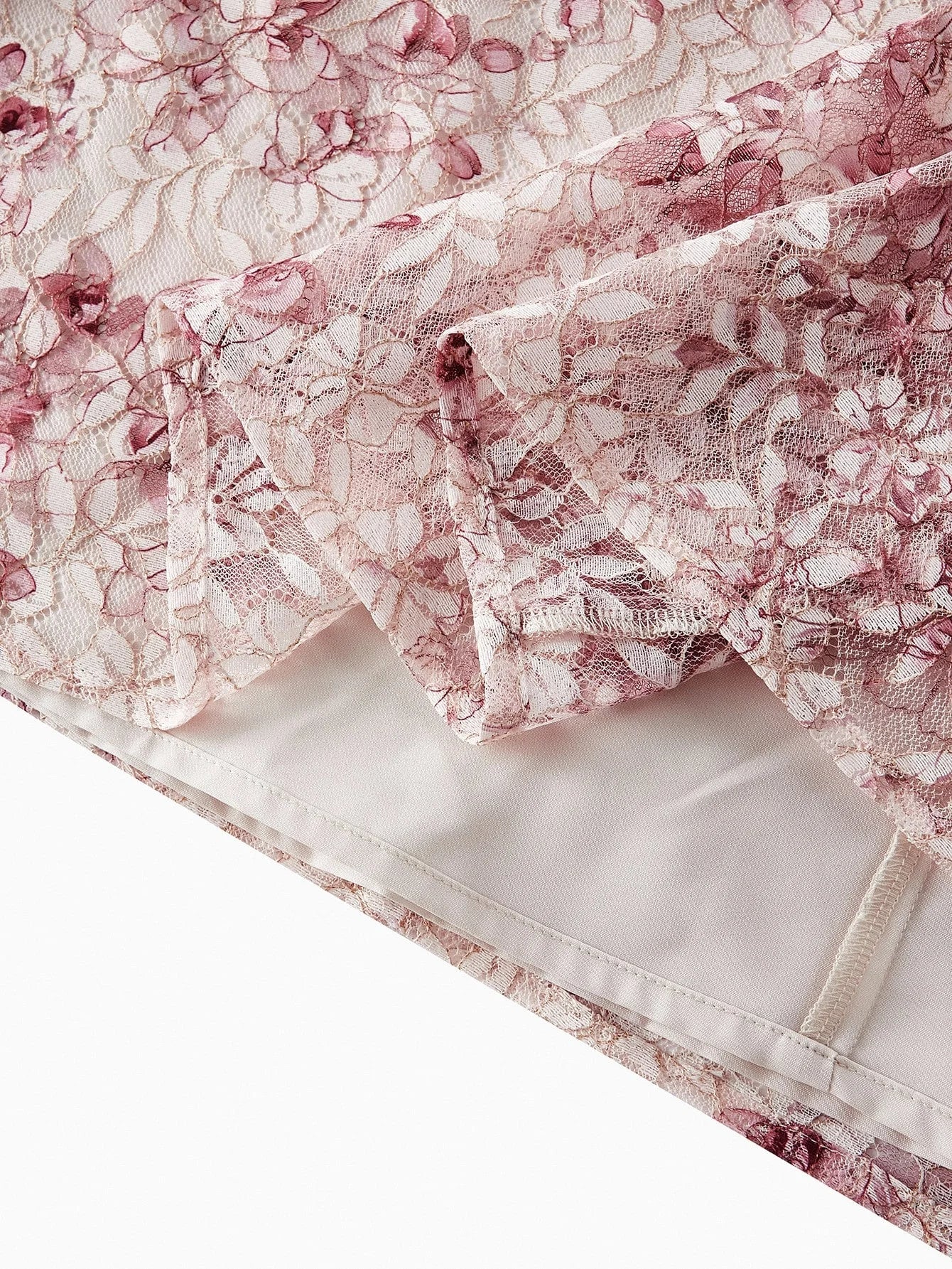 PREMIUM LACE FLORAL PRINT RUFFLE TRIM DRESS