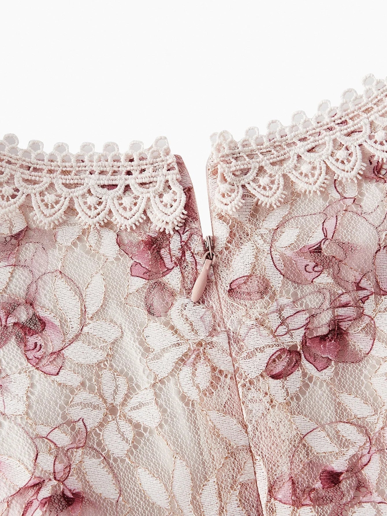 PREMIUM LACE FLORAL PRINT RUFFLE TRIM DRESS