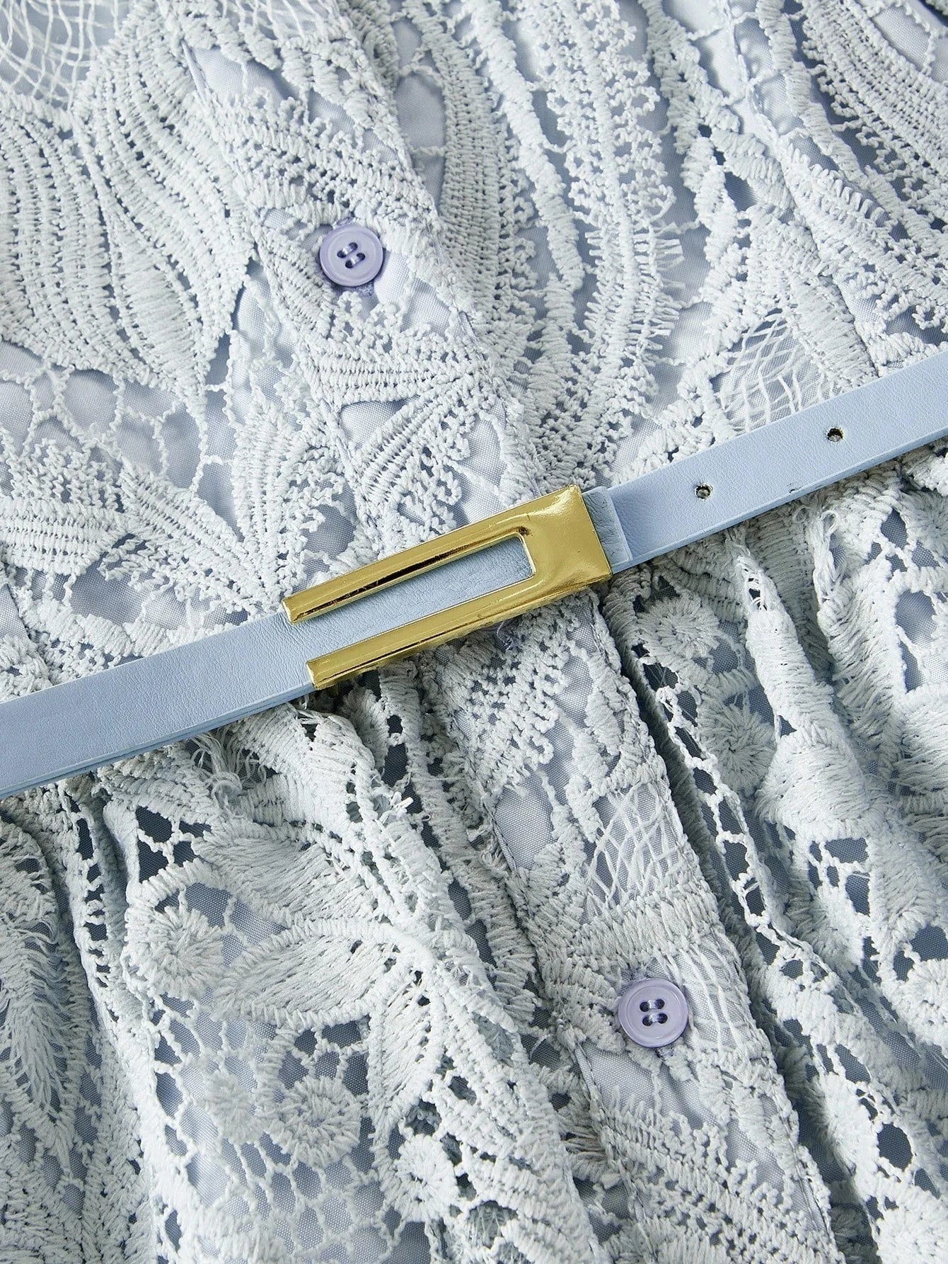 PREMIUM LACE OVERLAY BELTED RUFFLE TRIM DRESS WITH BELT