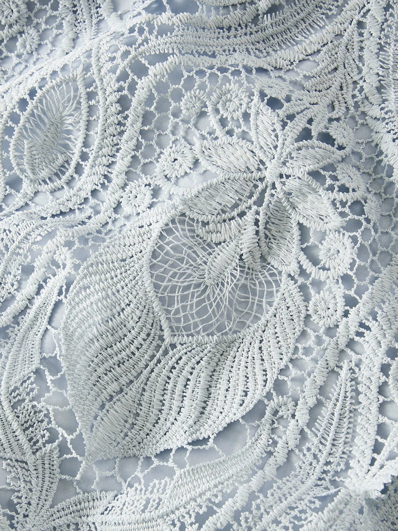 PREMIUM LACE OVERLAY BELTED RUFFLE TRIM DRESS WITH BELT