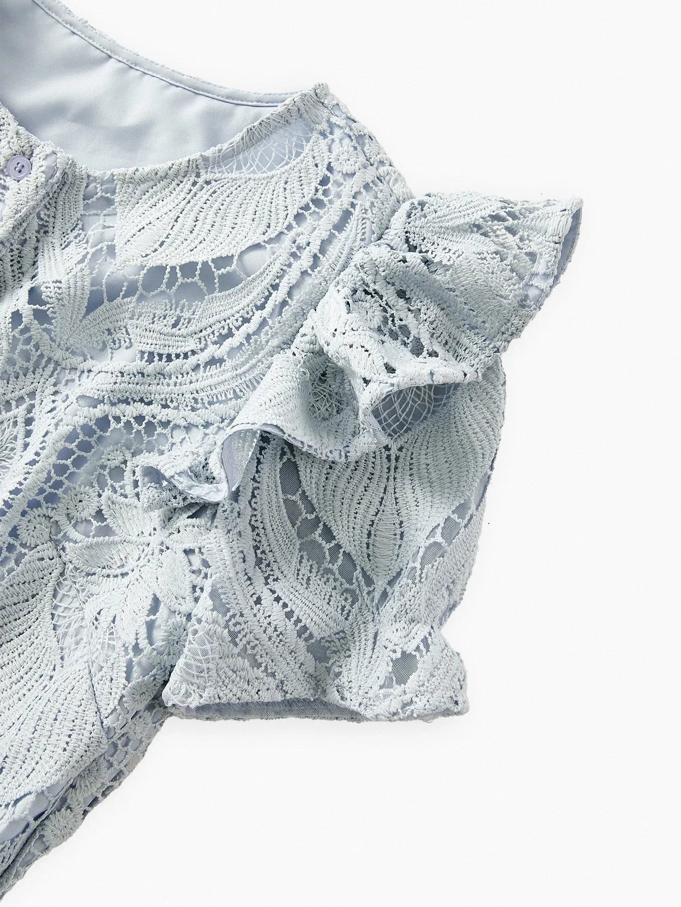 PREMIUM LACE OVERLAY BELTED RUFFLE TRIM DRESS WITH BELT