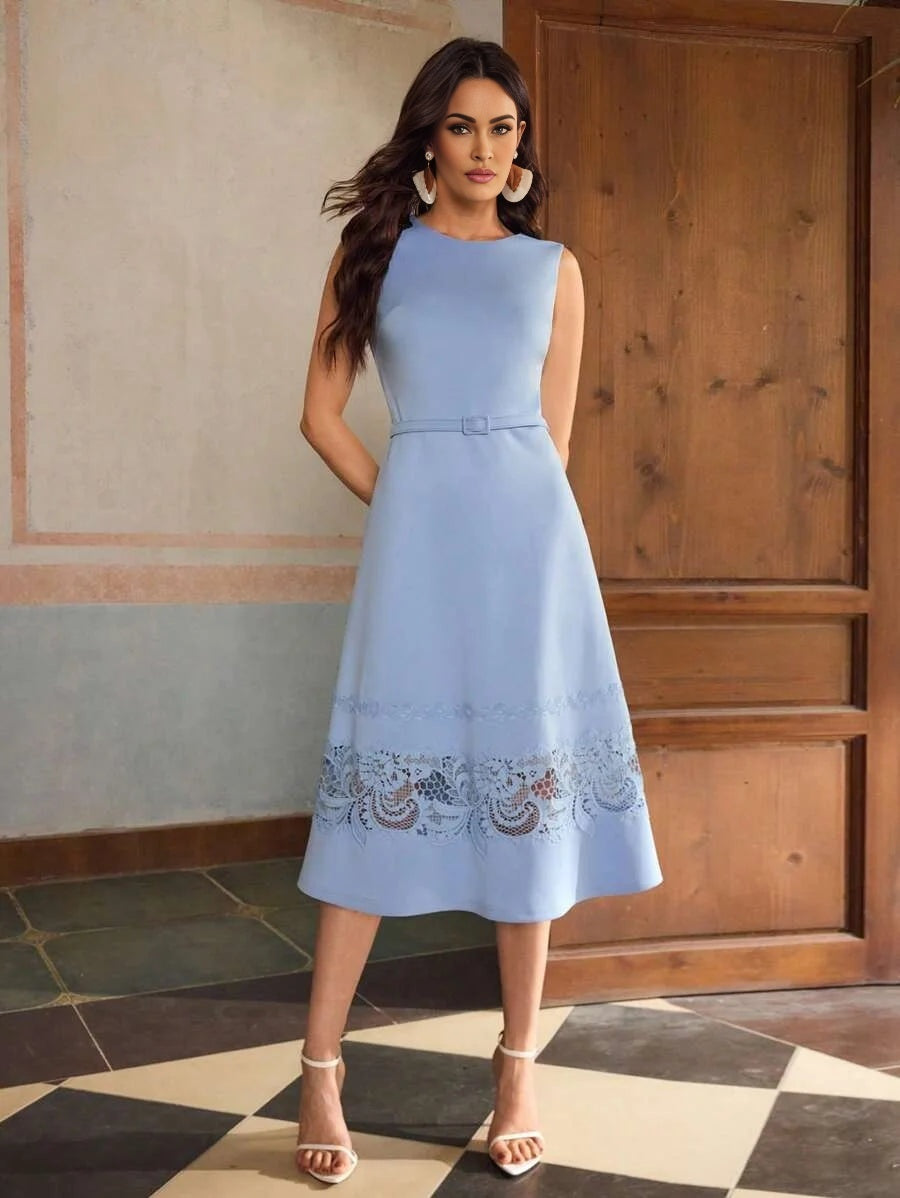 PREMIUM Lace Patchwork Sleeveless Midi Dress