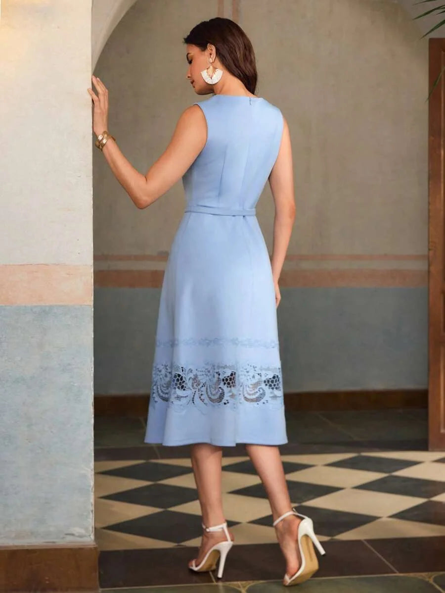 PREMIUM Lace Patchwork Sleeveless Midi Dress