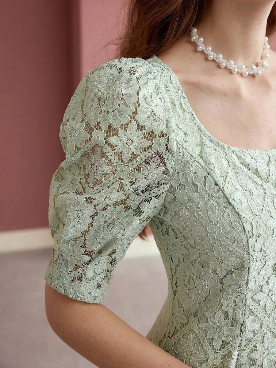 PREMIUM LACE PUFF SLEEVE DRESS
