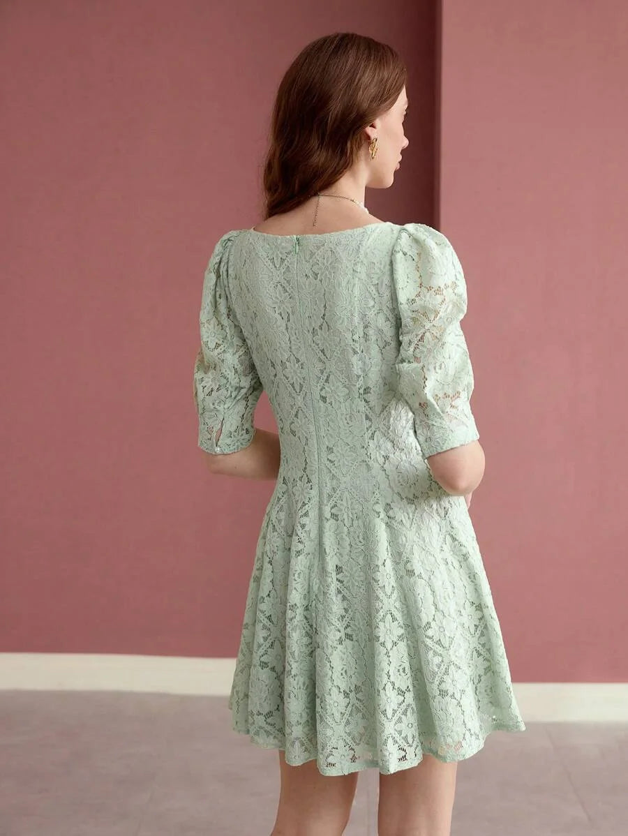PREMIUM LACE PUFF SLEEVE DRESS